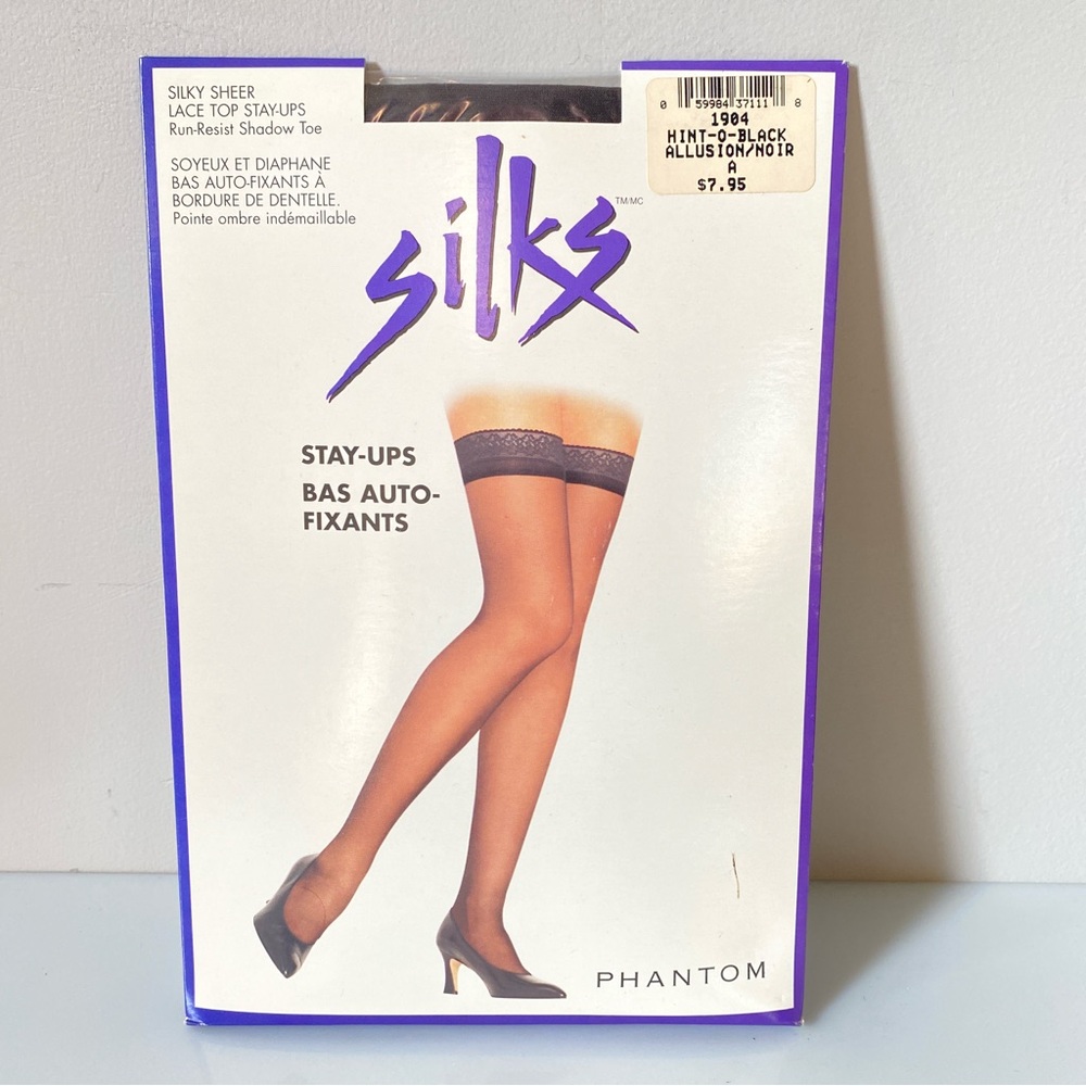 Vintage Lycra Silks Stay Ups Thigh High Stockings Size A Hint O Black NOS